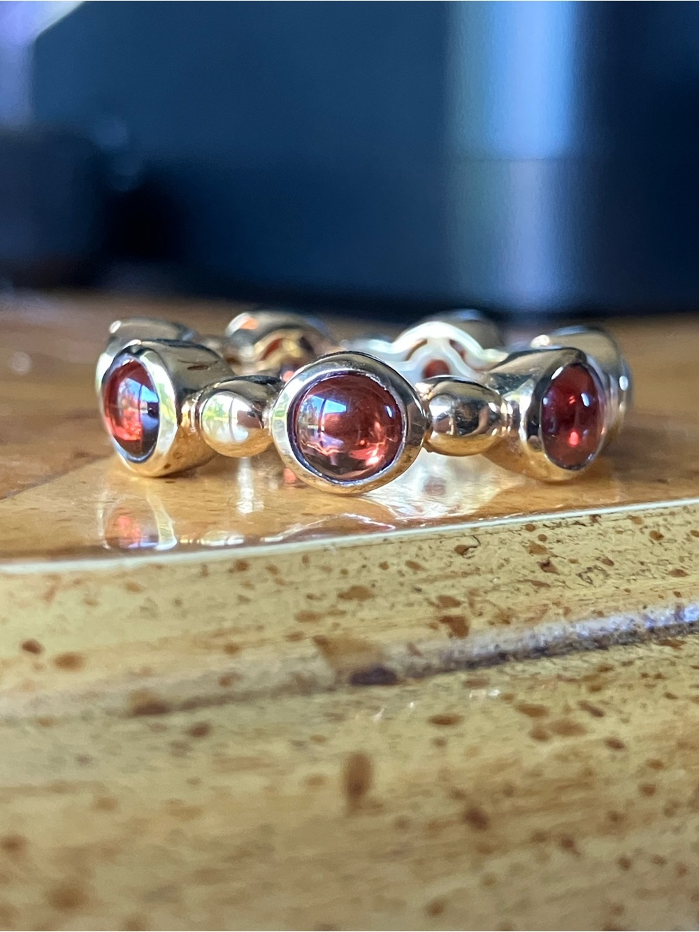 Natural Red Garnet Sterling Silver Band Ring Size 7